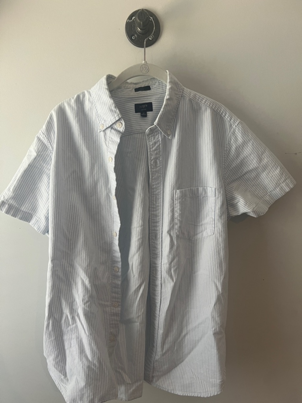 J. Crew Light Blue and White Striped Short-Sleeve Button-Down Shirt
